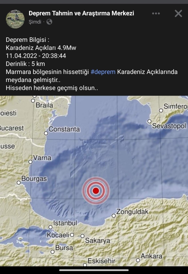 Depremin büyüklüğü 4.5 olarak geçti.. 