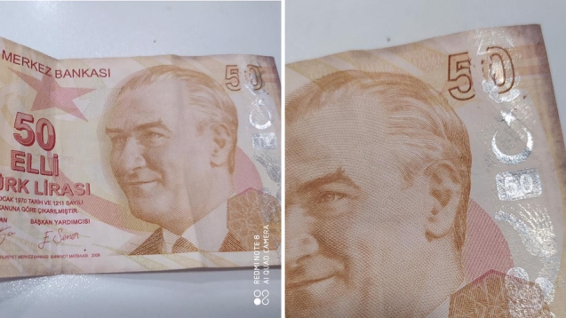 Hatalı basılmış 50 TL’lik banknotu satmak istiyor...