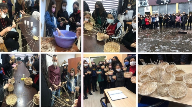 Kız meslek lisesi öğrencileri sepet örmeyi öğrendi...