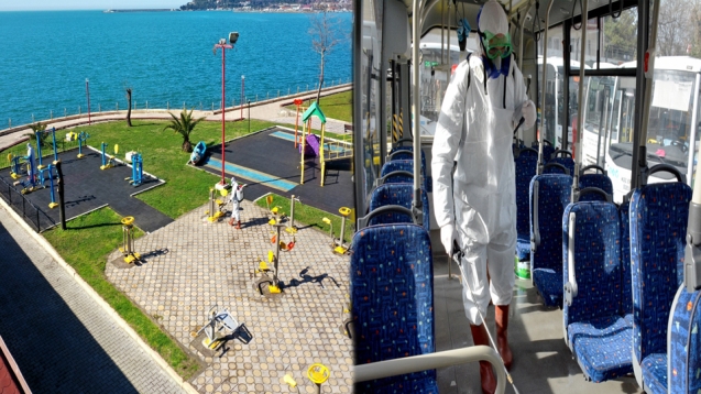 ÇOCUK PARKLARI, HALK OTOBÜSLERİ, DURAKLAR İLAÇLANDI...