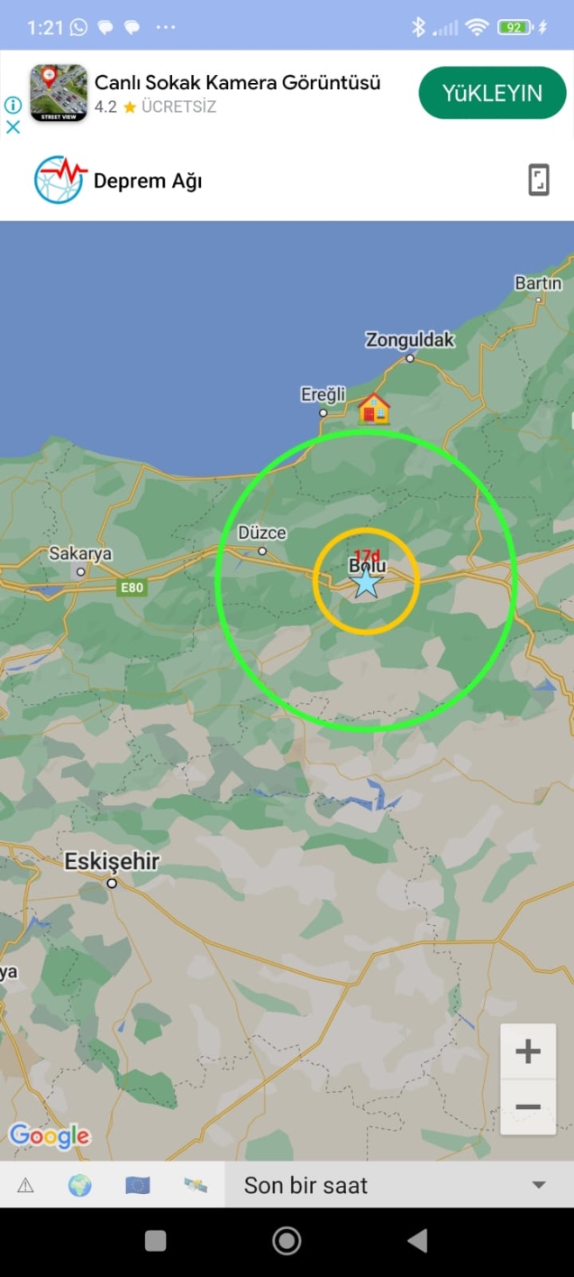 Merkez üssü Bolu'da deprem meydana geldi...