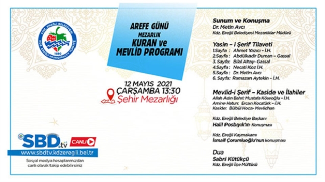 Arefe Günü Mezarlık Kuran ve Mevlid Programı yapılacak...