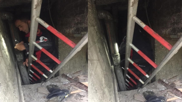 Yavru kedinin yardımına İtfaiye ekipleri yetişti