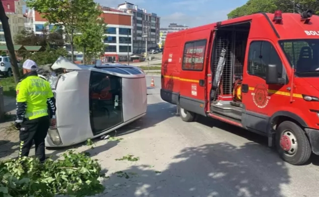 Kontrolden çıktı... Ağaca çarparak devrildi...