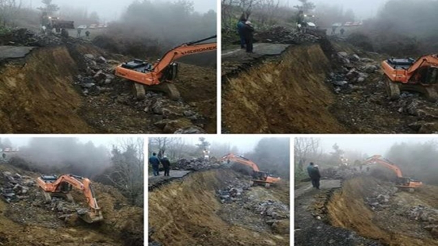 HEYELAN SONRASI ÇÖKEN YOL YAPILMAYA BAŞLANDI...