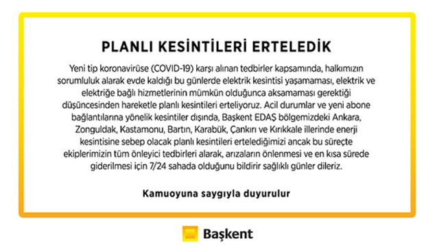 ELEKTRİK KESİNTİLERİ ERTELENDİ...