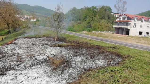 Yol kenarındaki evin bahçesinde yangın çıktı...