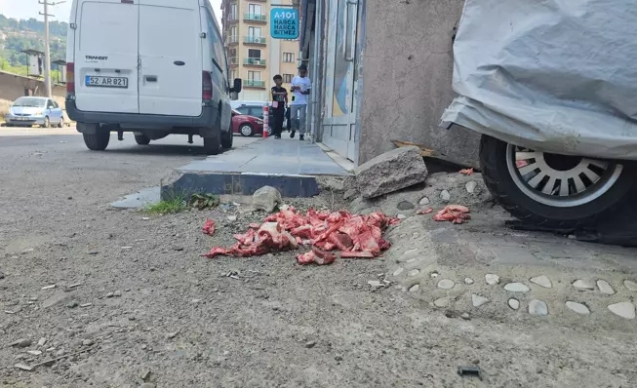 Kurban atıkları sokak ortasına bırakıldı...